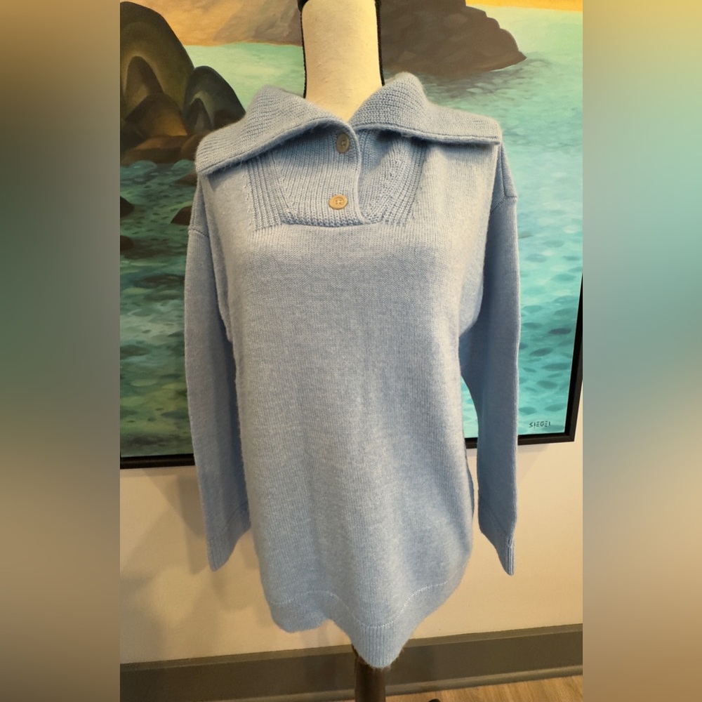 Talbots Sky Blue Breton Button Sweater